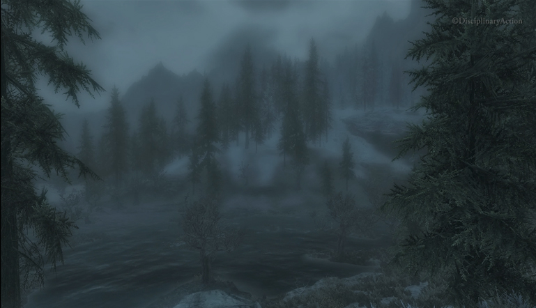 Skyrim: Hazy Woods with Clouds - Still from the Moving Wallpaper (c) Disciplinary Action